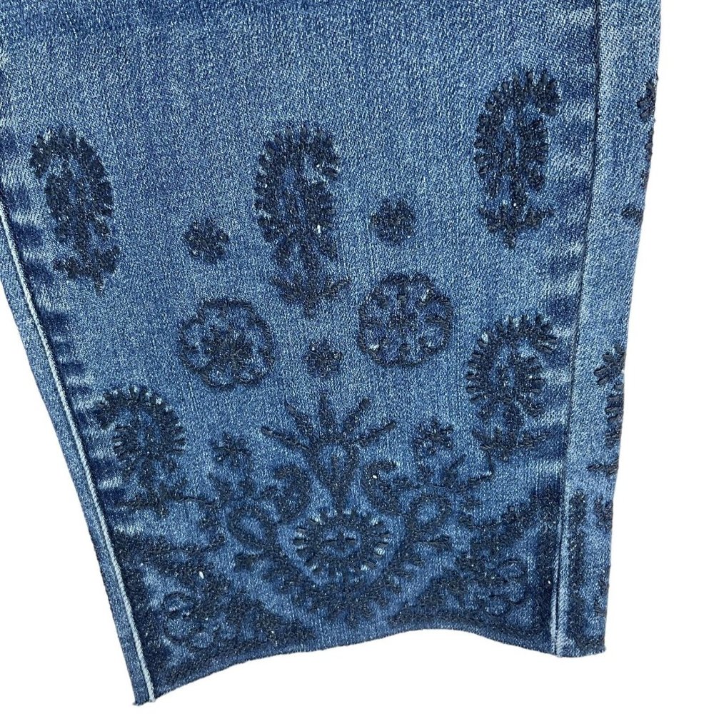 Liverpool Jeans Women's Sz 28" Blue The Crop Straight w/ Embroidered Hem Nwt - Picture 5 of 10